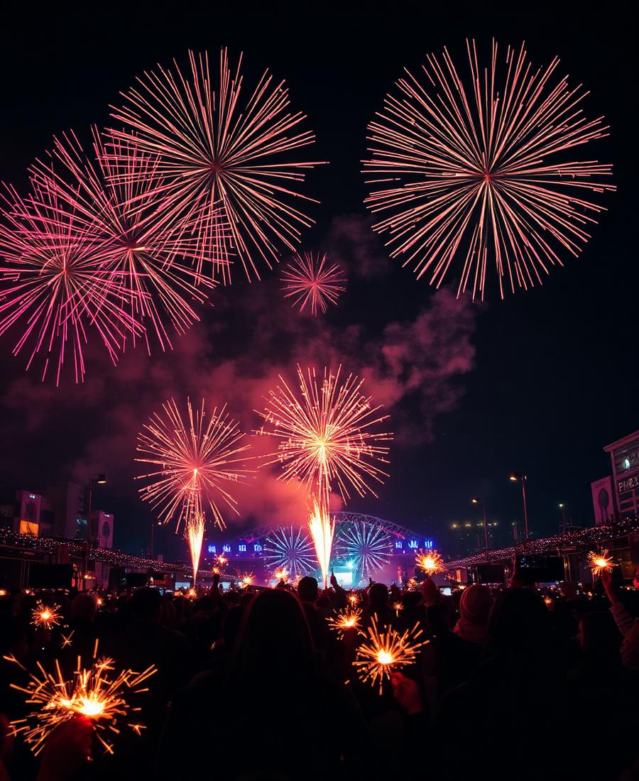 Fogos e sparklers na virada