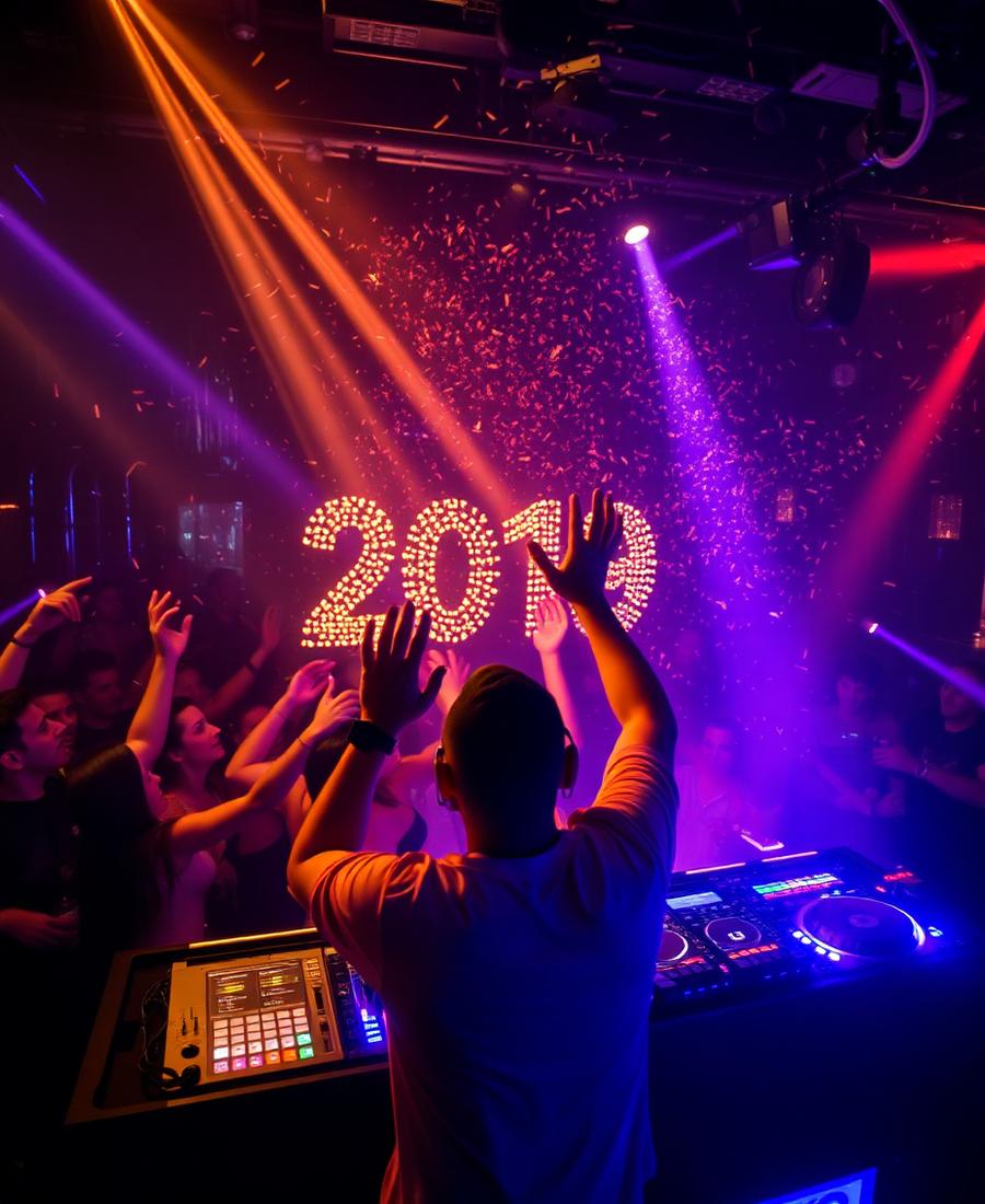 DJ com pista lotada e confetes